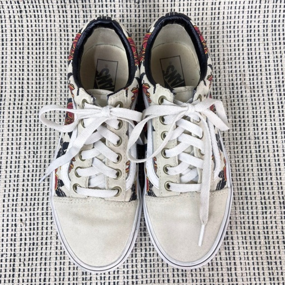 Vans‎ Old Skool Mary Rand Floral Rose Skate Shoes Sneakers Size 6 Ivory Low Top - Picture 5 of 8